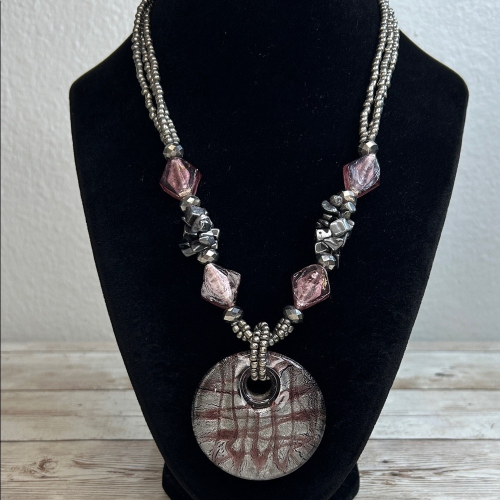 Erica Lyons Silver and Pink Glass Beaded Necklace